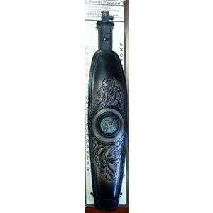 Black Leather Trophy Gunsling with Embossed Scroll Design, R