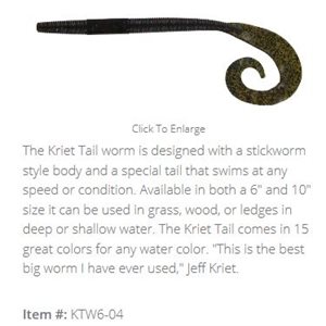 "6"" K TAIL WORM / TILAPIA (10 PACK)"