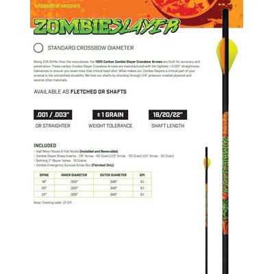 ZOMBIE SLAYER CRESTED ARROWS- .001'' 6 PACK- 400