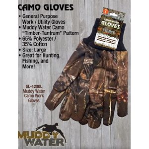 Muddy Water Camo glove, knit wrist, Lg.
