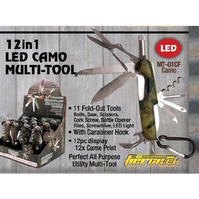 12-1 Multi-Tool with LED light, Camo, 12 ct. dsp