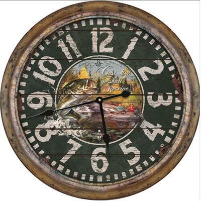 Clock 26-inch - Distressed Fishing
