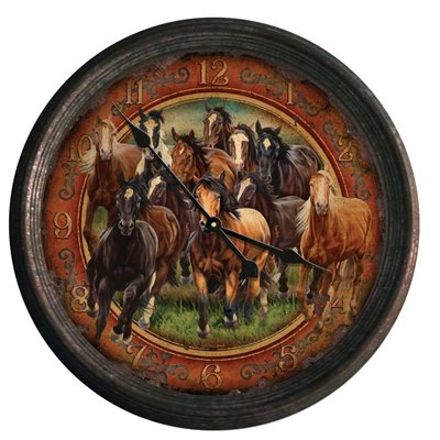Clock 15-inch - Horse Scene (Rusted)
